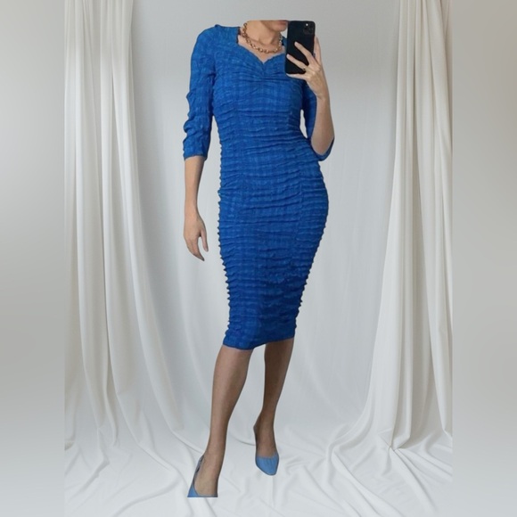 Zara Stylish Blue Ruched Midi Dress - Picture 4 of 8